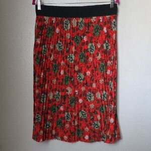 LuLaRoe Red and Green Floral Midi Skirt